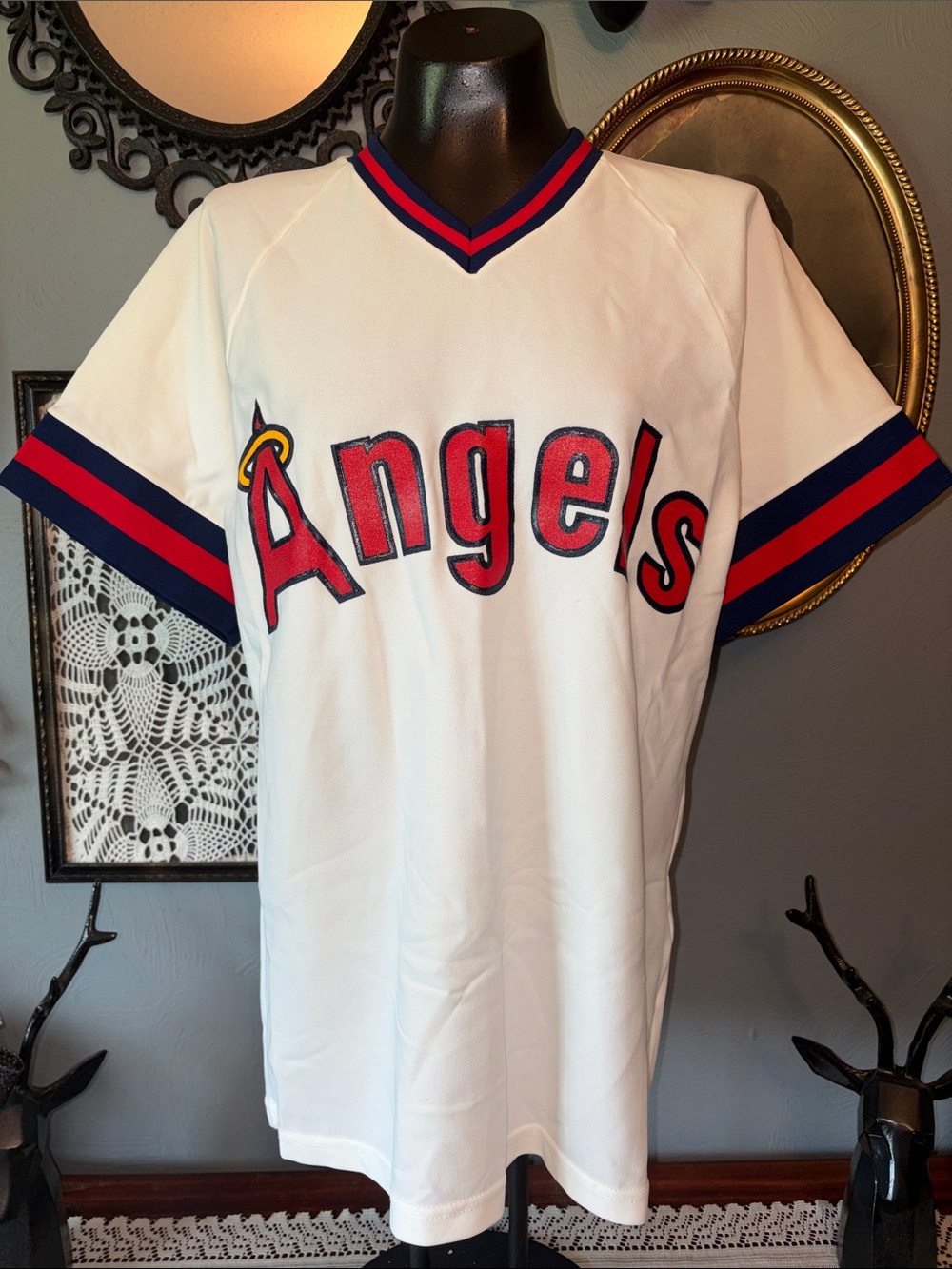 Vintage 80’s Angels White Jersey with Red & Blue Trim